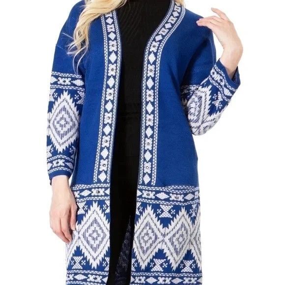 Vertigo Paris Size XL Blue White Diamond Women's Long Cardigan NWT  $268.00 - Picture 5 of 9